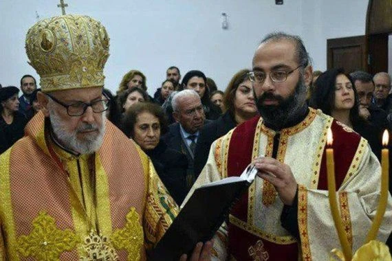 أول قداس في كنيسة جاورجيوس بعربين السورية بعد تحريرها