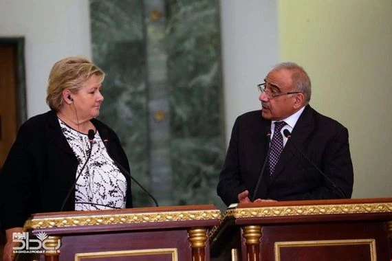 عبد المهدي يطالب رئيسة وزراء النرويج بإطلاع الاتحاد الأوروبي على دور العراق في المنطقة